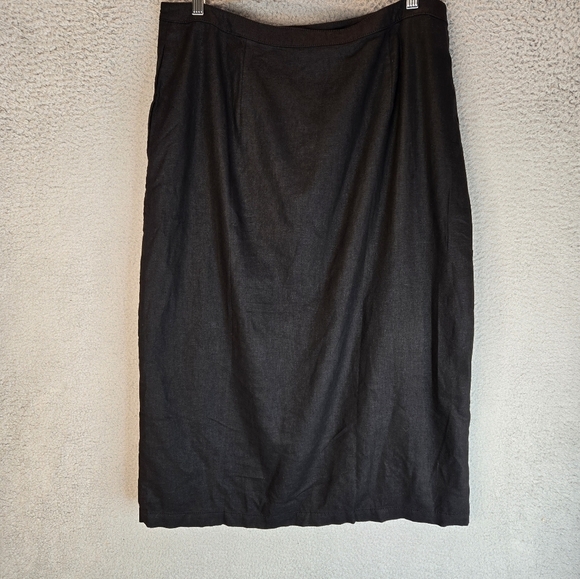 Tresure-Bond Womens Midi Skirt Sz XL Linen Blend Lined Pockets Front Button - Picture 5 of 11